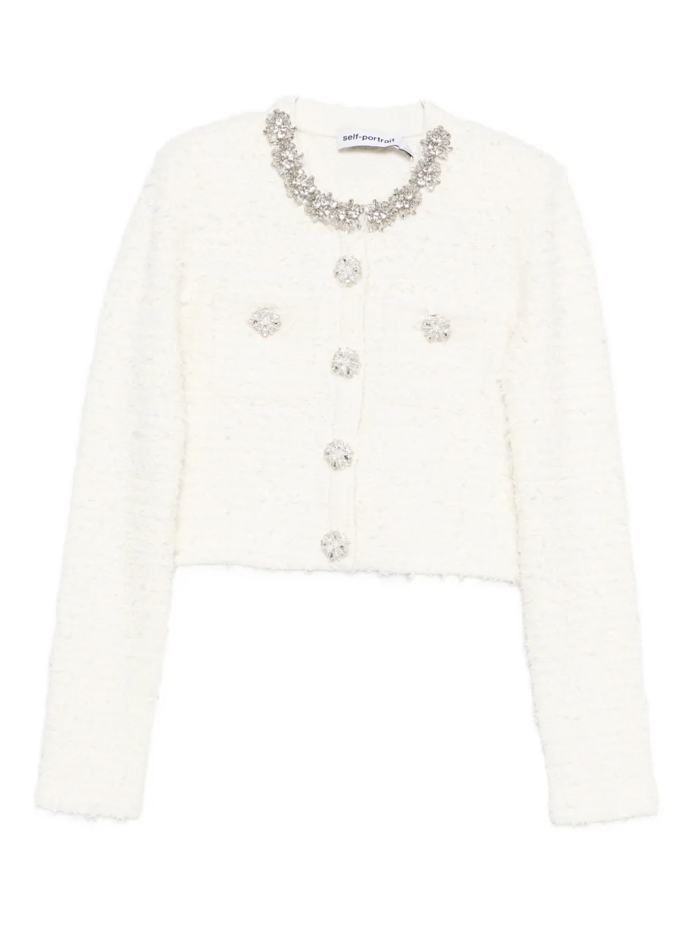 Self-portrait Embellished-buttons Cardigan In Neutral
