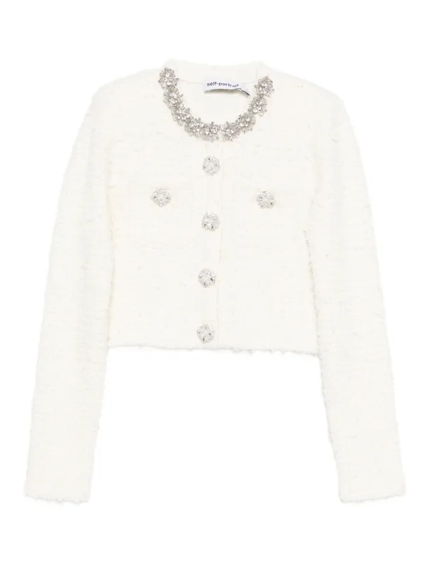 Self-Portrait Textured Knit Cardigan in Neutrals