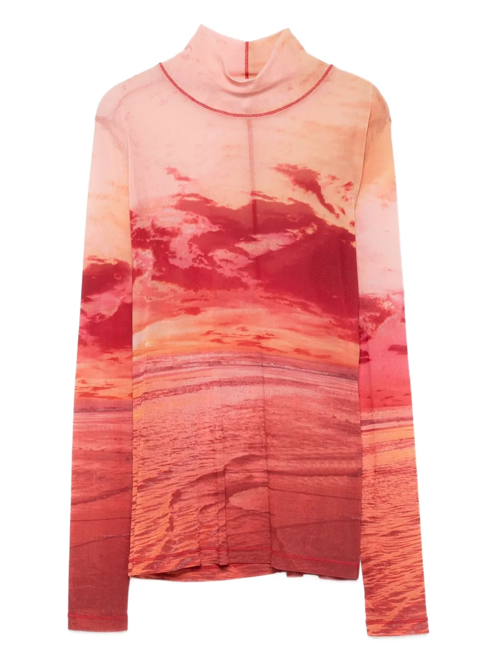 Maison Kitsuné T-shirt met col mesh en landschapsprint Oranje