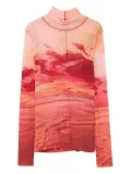 Maison Kitsuné landscape-print mesh turtleneck T-shirt - Orange
