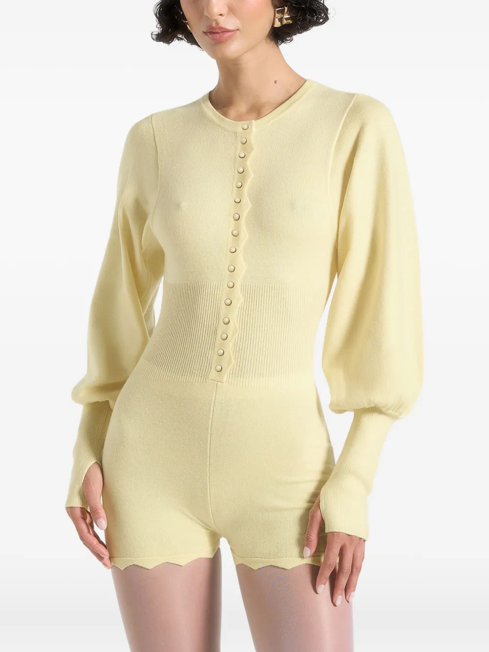 Manière De Voir Michele ribbed long-sleeve playsuit - Geel