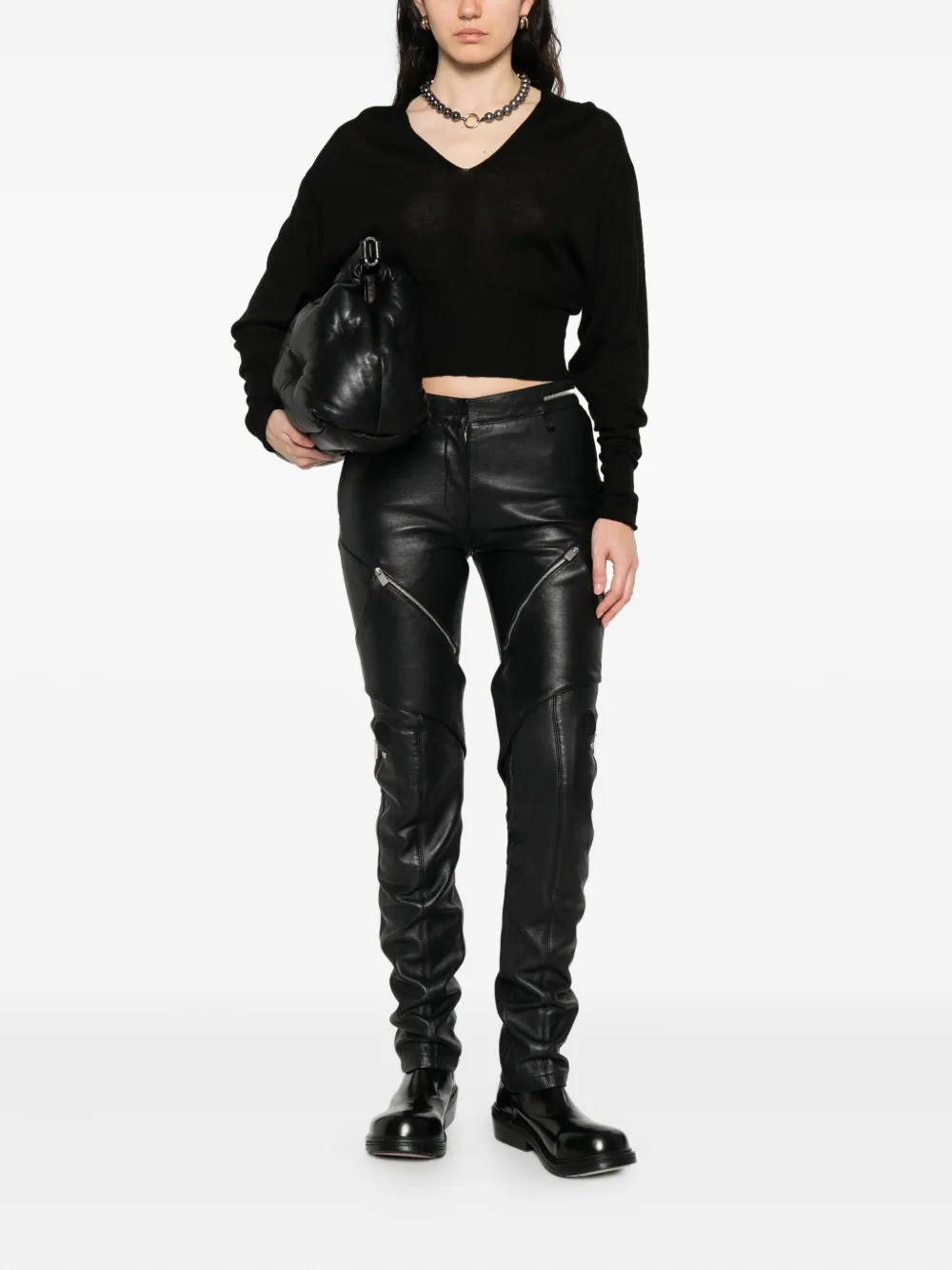 Moncler Leren broek met ritszak - Zwart
