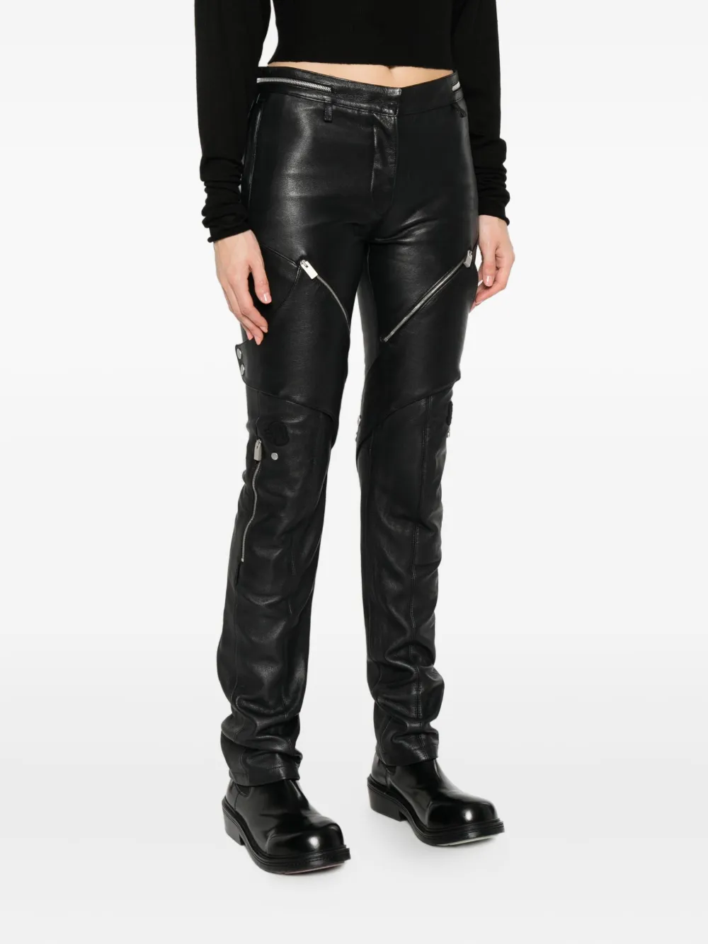 Moncler Leren broek met ritszak Zwart