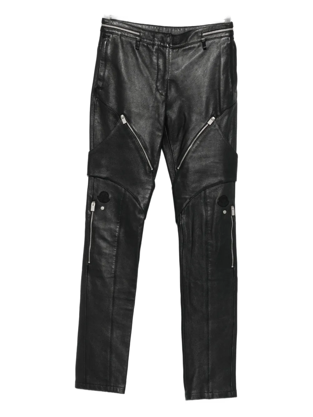 Moncler Zip-pocket Leather Trousers In Black