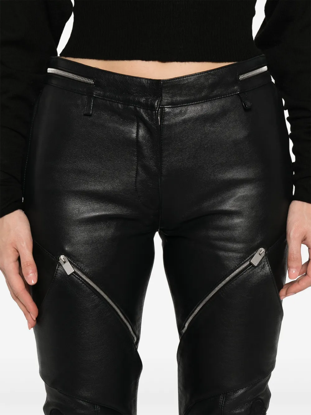 Moncler Leren broek met ritszak Zwart