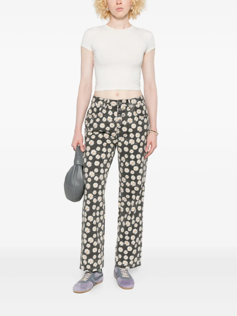 House of Sunny Jessie jeans met madeliefjesprint en vijf zakken - Grijs