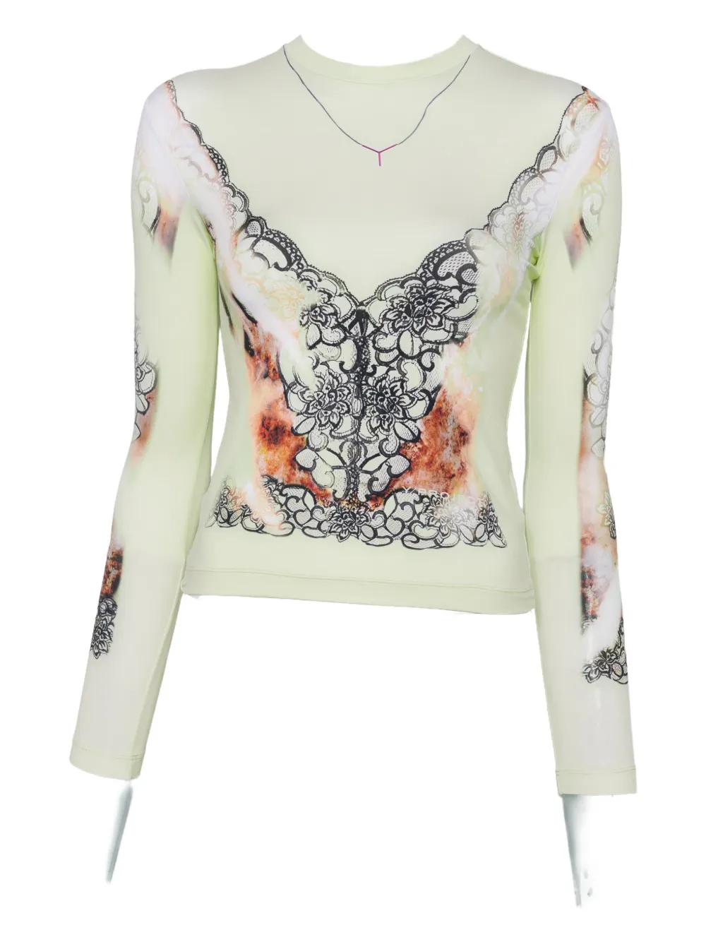 Y/project Lace-print Long-sleeve Top In Yellow