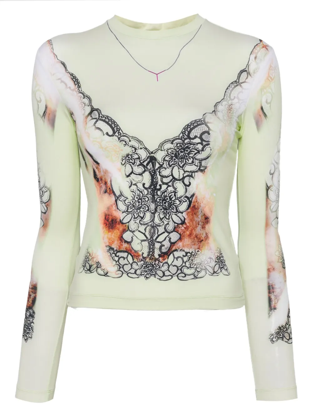 lace-print long-sleeve top