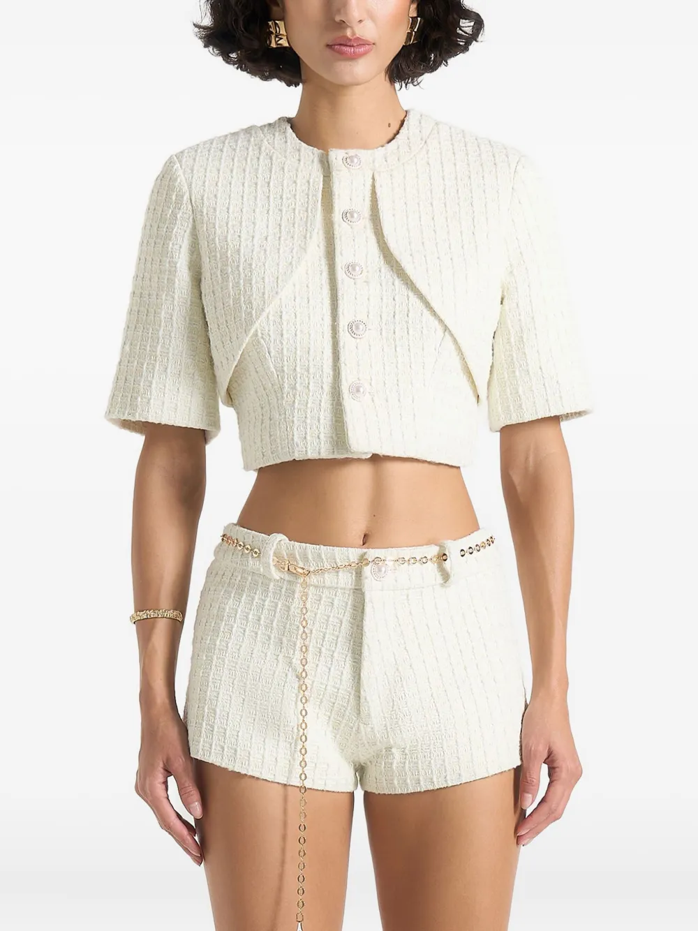 Manière De Voir Alba tweed top met gewelfd detail Wit