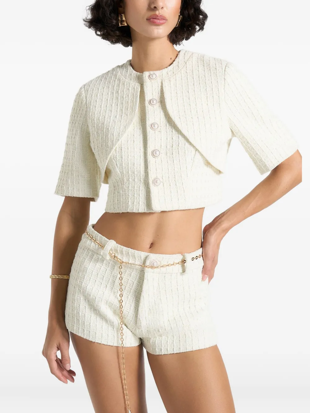 Manière De Voir Alba tweed top met gewelfd detail Wit
