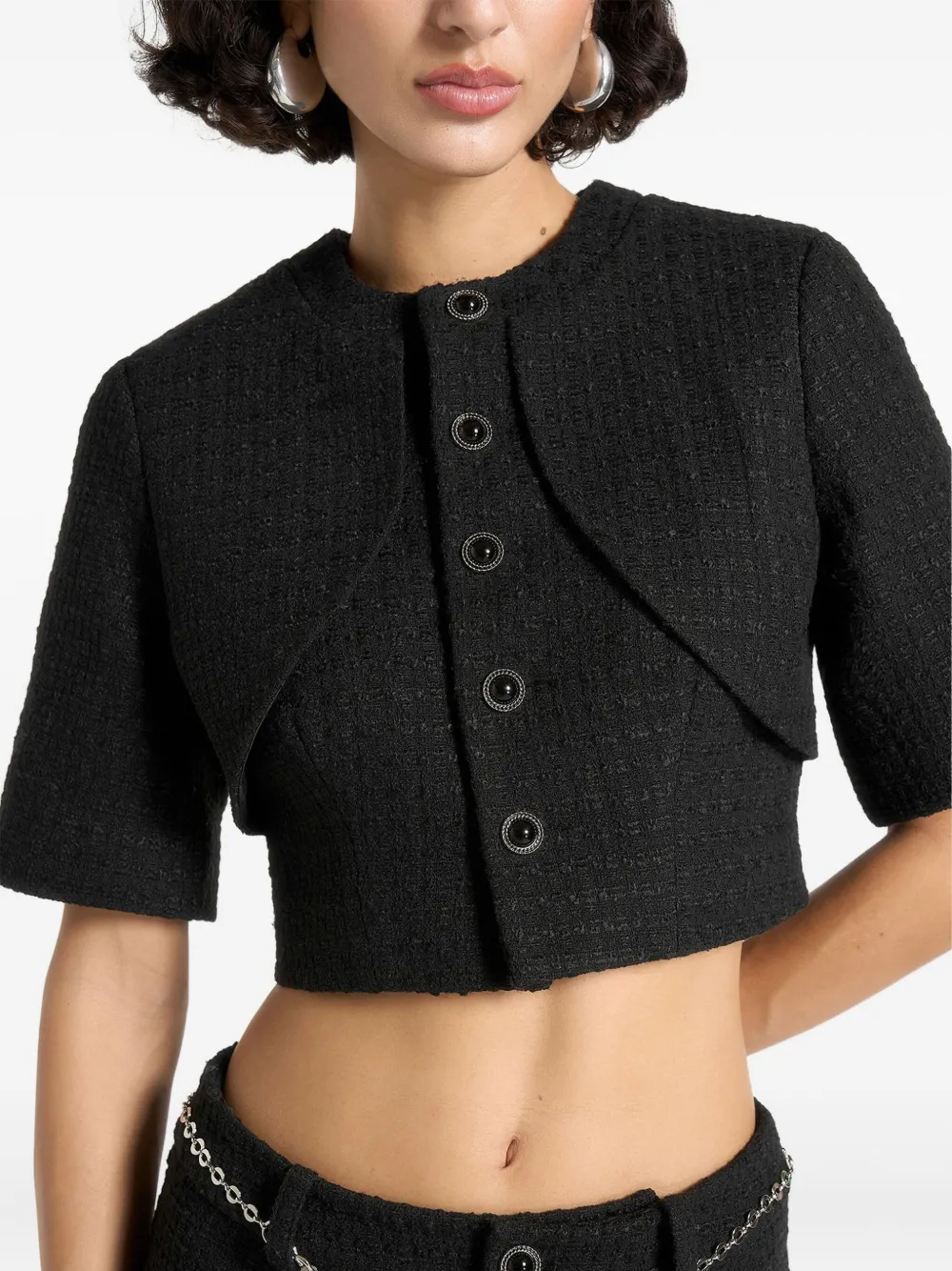 Manière De Voir Alba Curve-detail Tweed Top In Black
