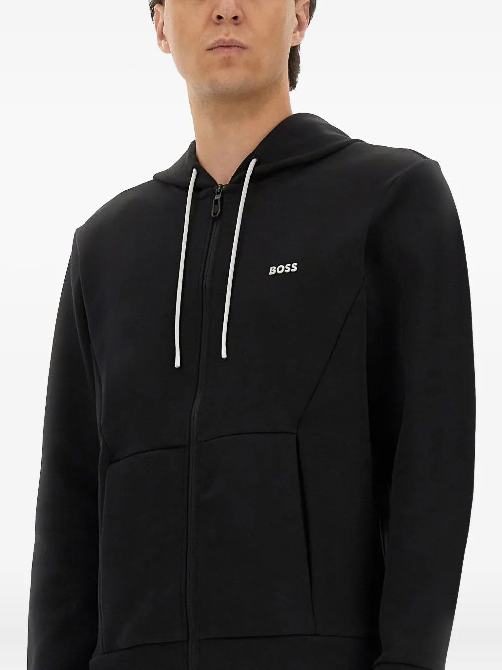 BOSS Hoodie met rits Zwart