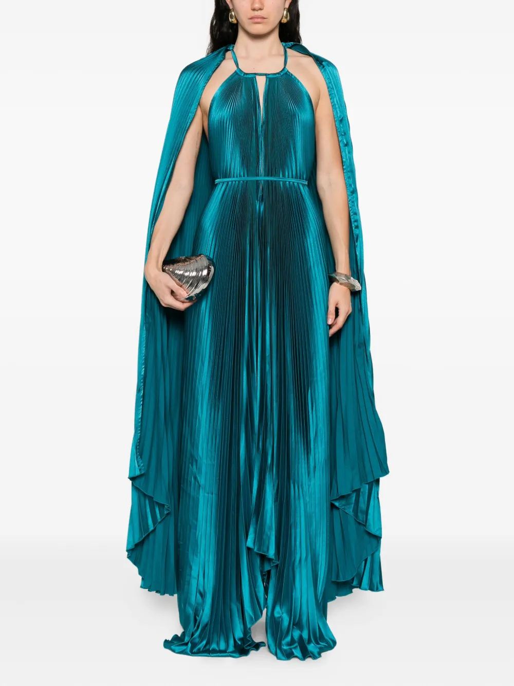 L'IDÉE Boheme geplooide avondjurk met cape - Blauw