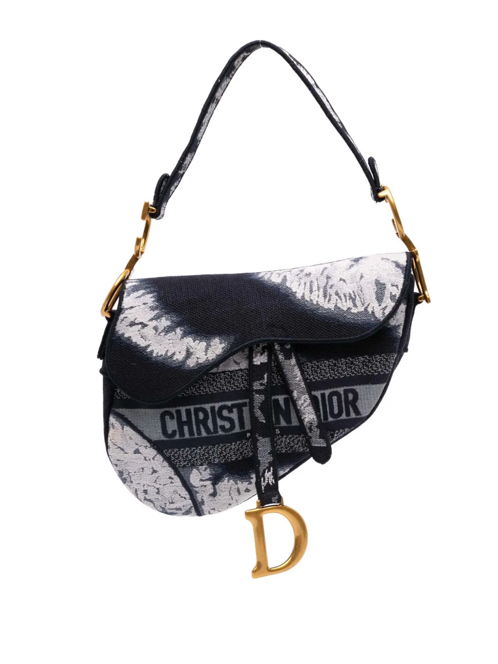 Pre-owned Dior 2020 Canvas Embroidered Tie Dye Saddle Bag Shoulder Bag