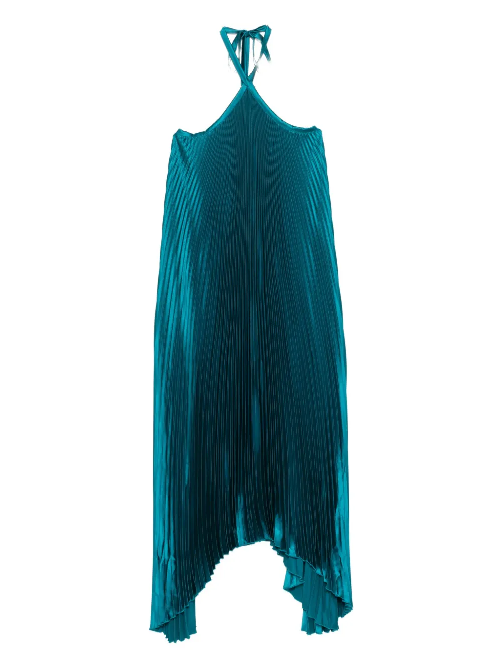 L'idée Deesse Pleated Halterneck Gown In Blue