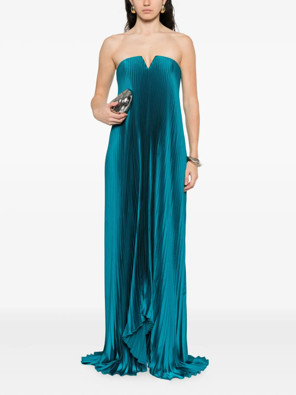 L'idée Pleated Strapless Gown In Green