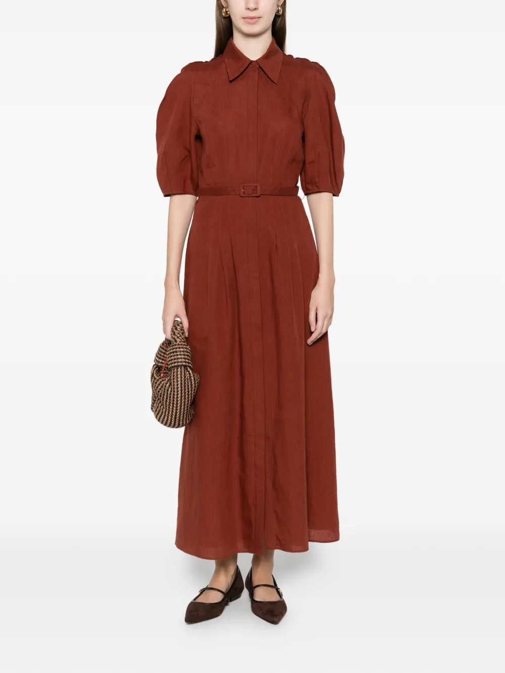 Gabriela Hearst Maude belted midi dress - Bruin