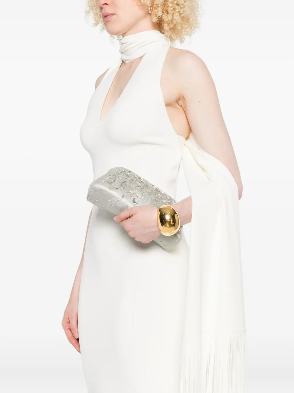 Alberta Ferretti beaded lace clutch Grijs