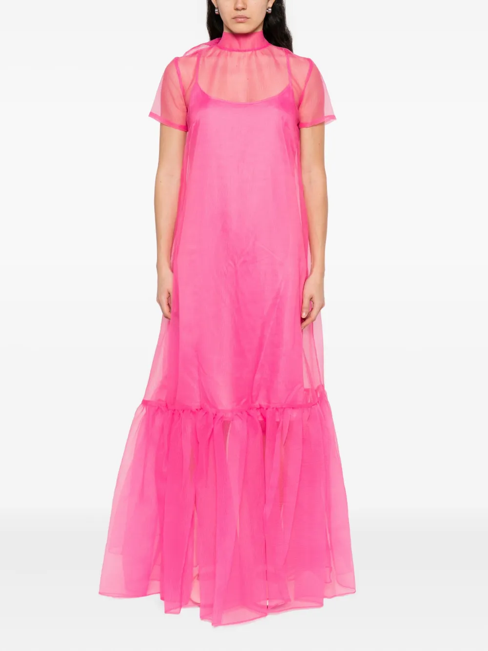 STAUD Calluna maxi-jurk met korte mouwen en ruches - Roze