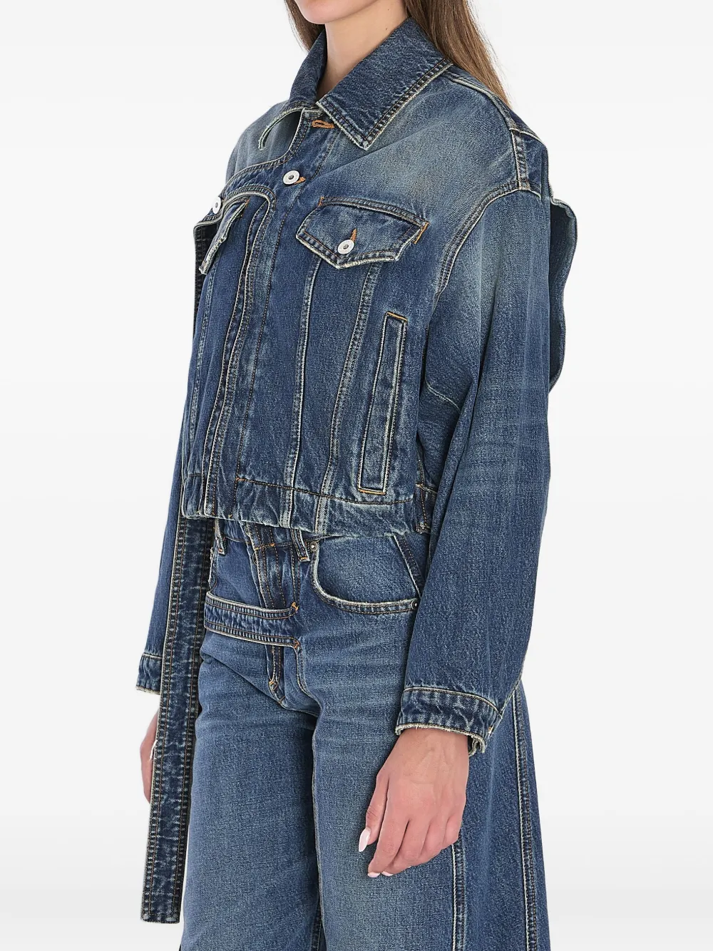 Jean Paul Gaultier Chest Strap Faded Denim Jacket In Blue
