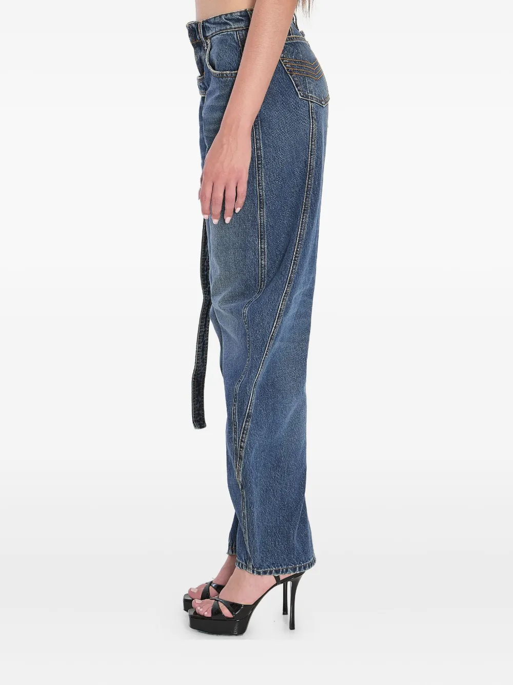Jean Paul Gaultier strap-detail barrel jeans Blauw