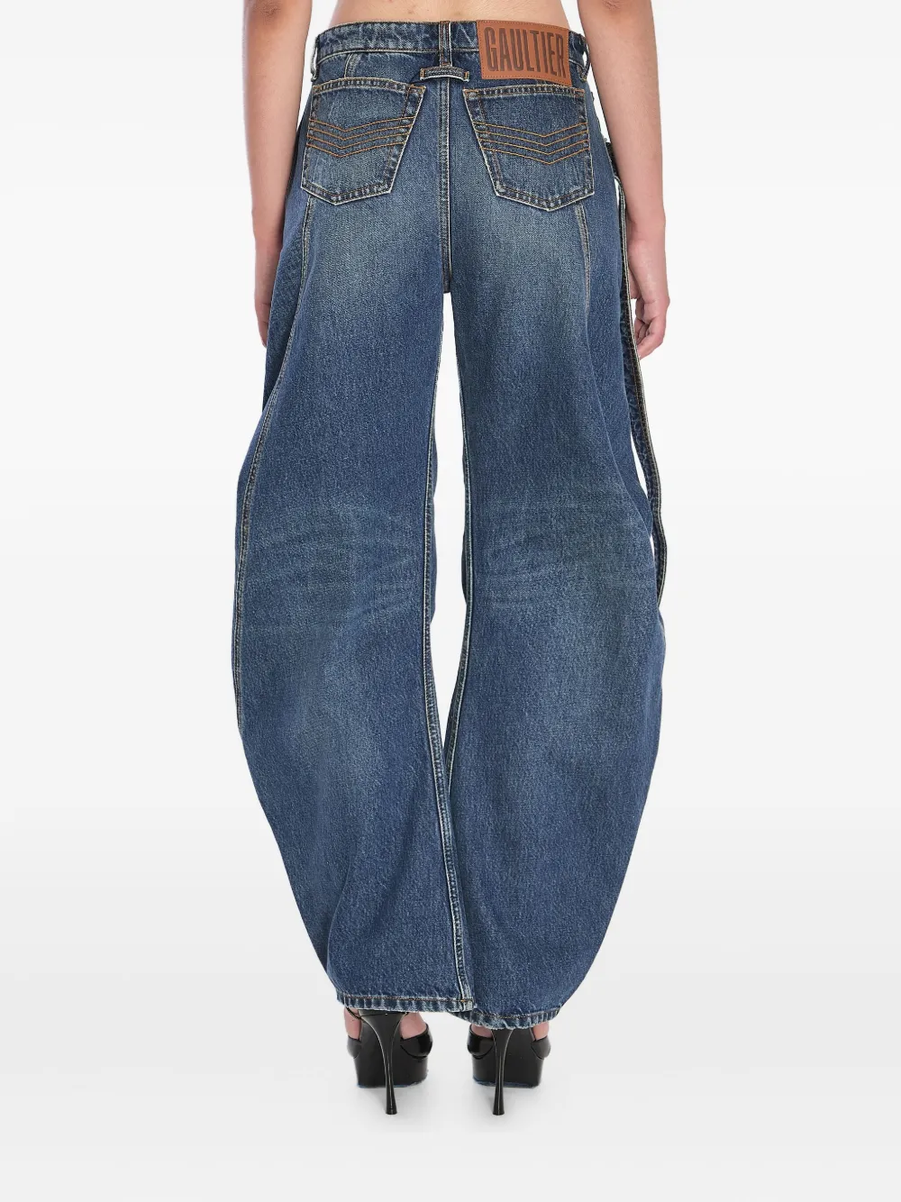 Jean Paul Gaultier strap-detail barrel jeans Blauw
