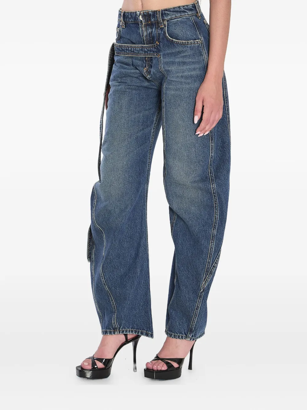 Jean Paul Gaultier strap-detail barrel jeans Blauw