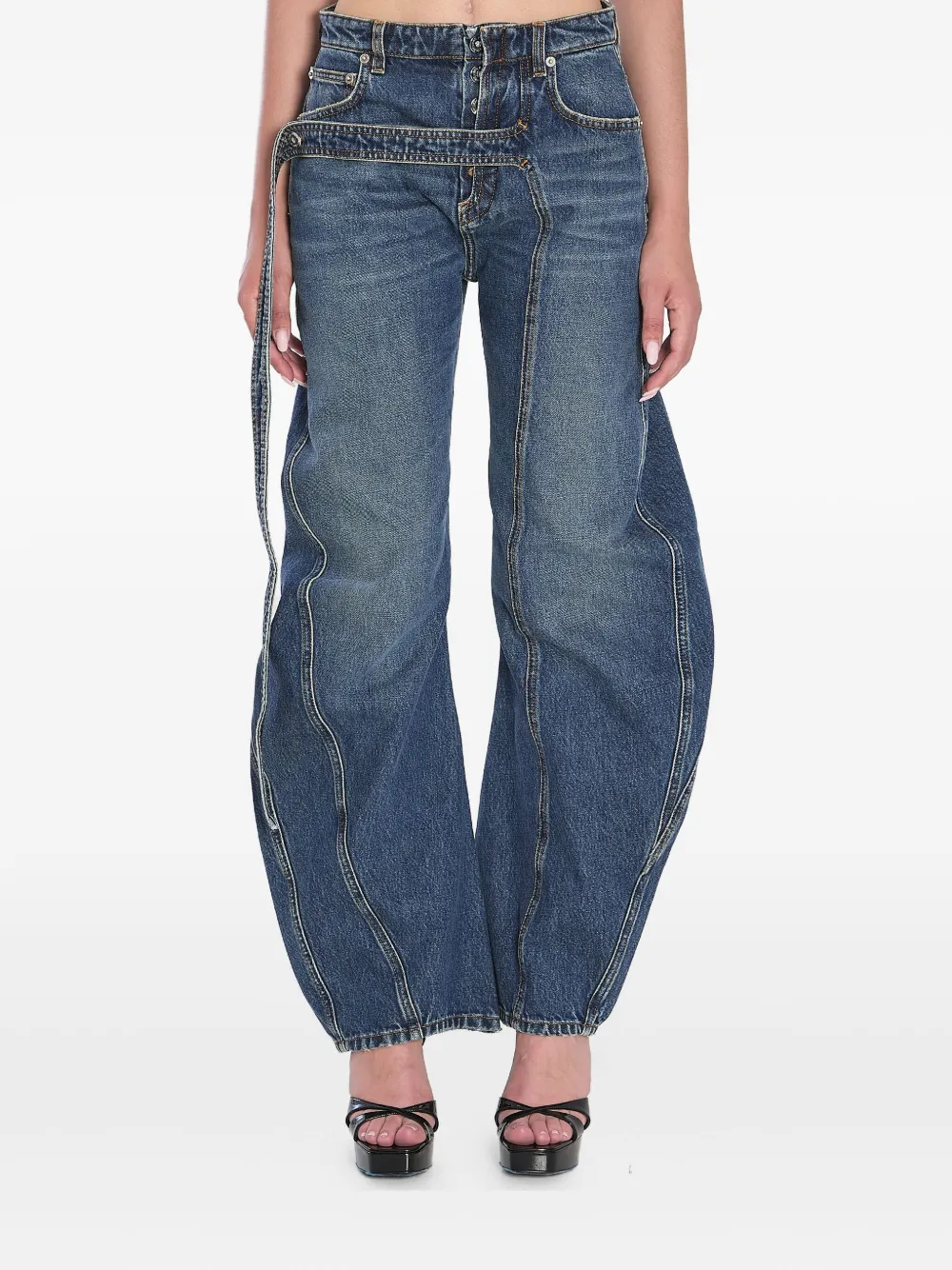 Jean Paul Gaultier strap-detail barrel jeans Blauw