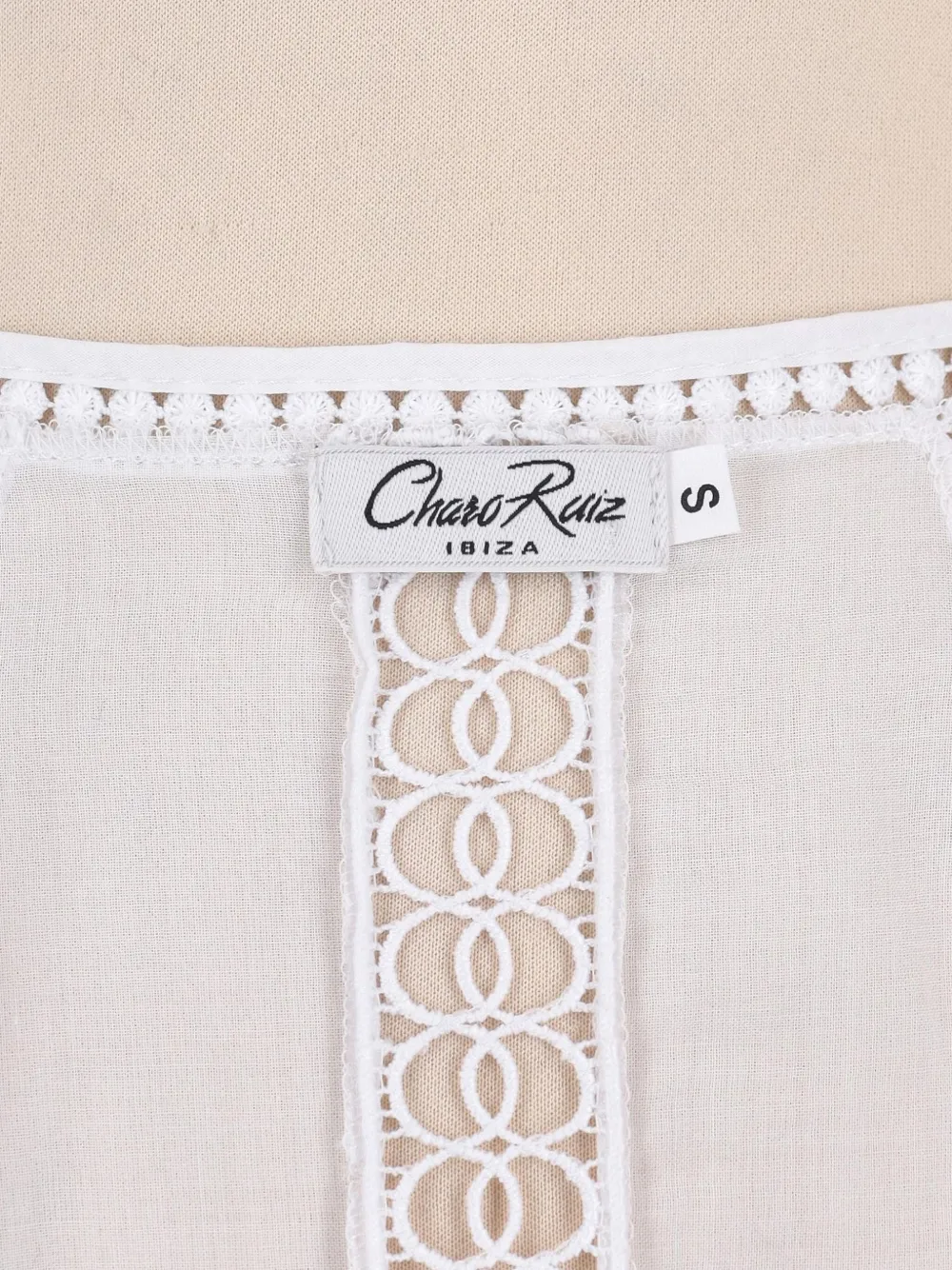 Pre-owned Vintage Macramé Bell-sleeve Blouse In White