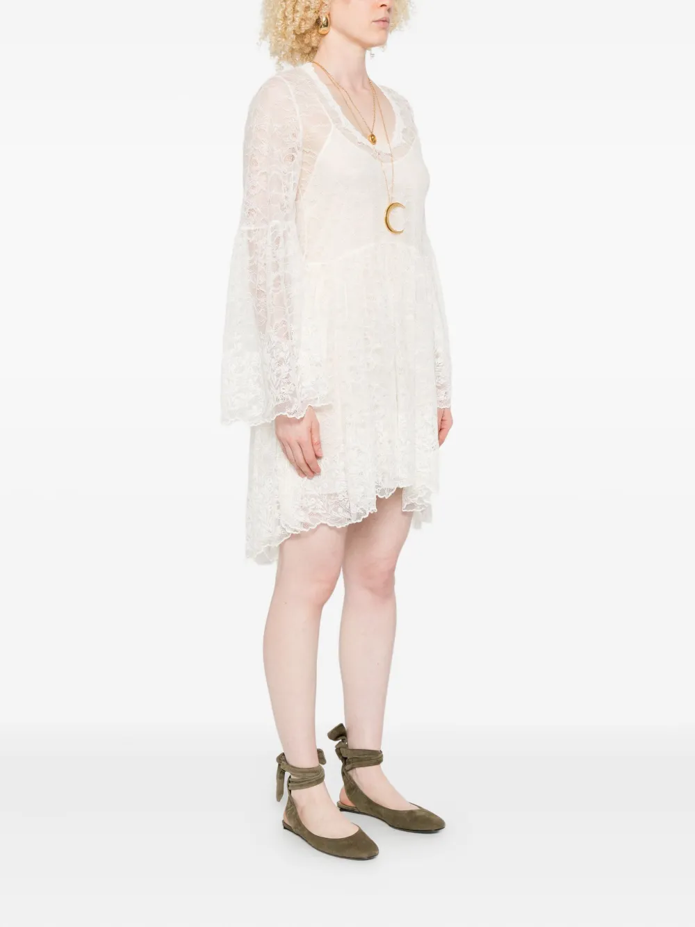 Chloé Mini-jurk met klokmouwen Beige
