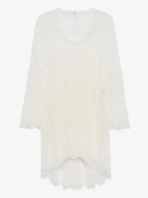 Chloé robe courte en dentelle à manches évasées