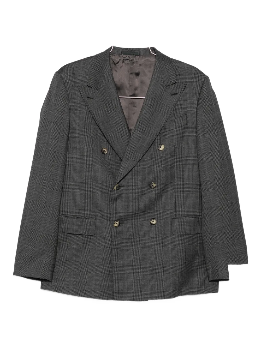 Caruso Double-breasted Checked Suit In Gray