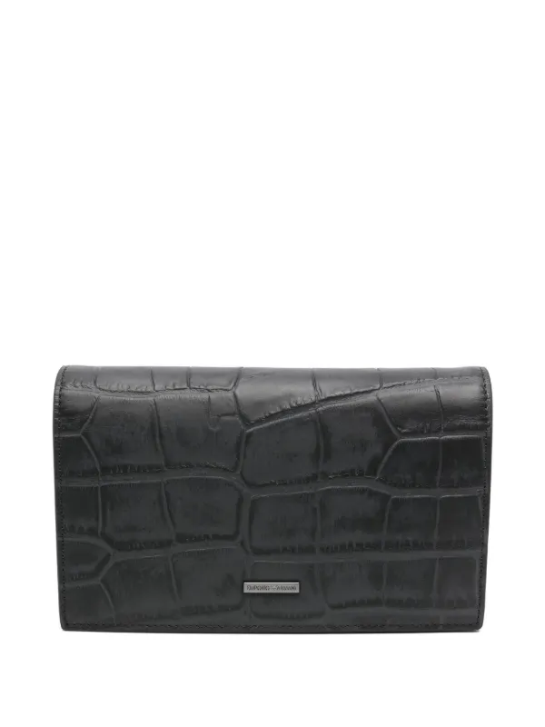 Emporio Armani crocodile-embossed Leather Clutch | Black