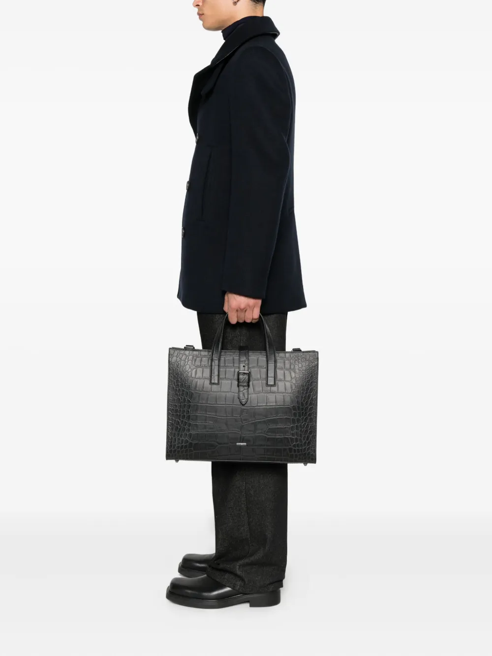 Emporio Armani crocodile-embossed buckle tote bag Zwart
