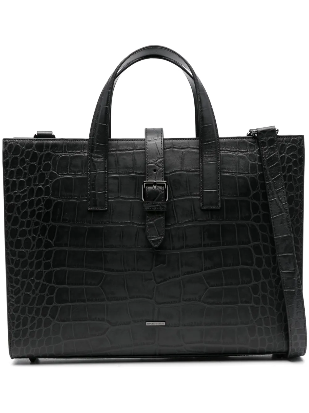 Emporio Armani crocodile-embossed buckle tote bag Zwart