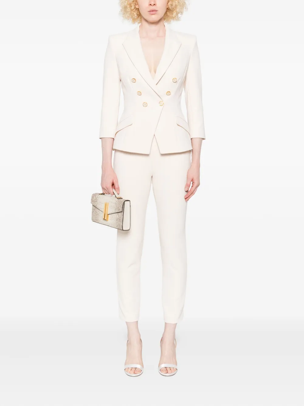 Elisabetta Franchi Blazer met dubbele rij knopen Beige