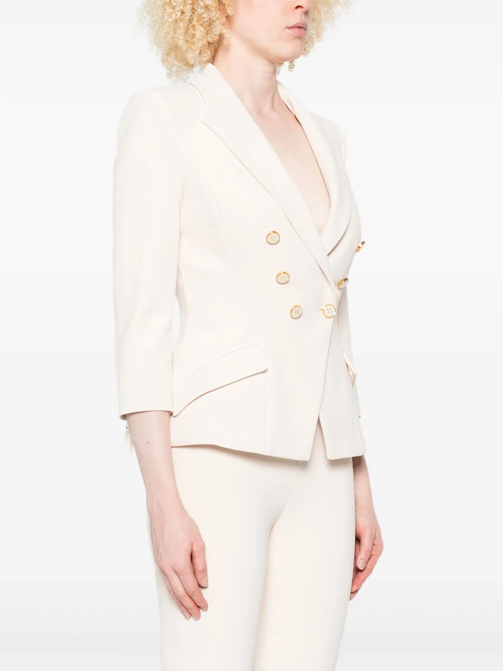 Elisabetta Franchi Blazer met dubbele rij knopen Beige