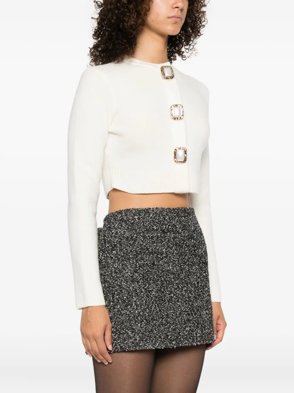 Self-portrait Button-embellished Cardigan In Neutral
