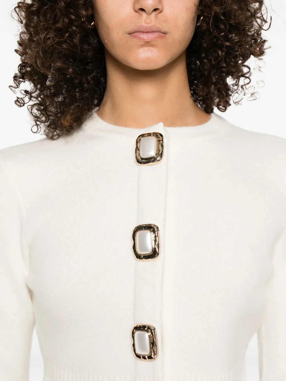 Self-portrait Button-embellished Cardigan In Neutral