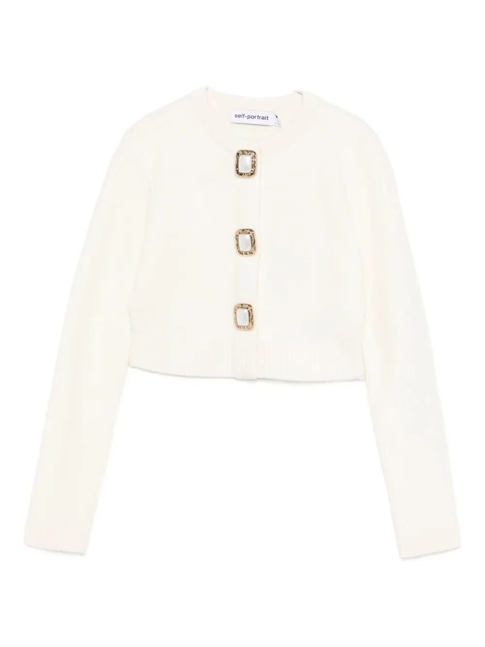 Self-portrait Button-embellished Cardigan In Neutral