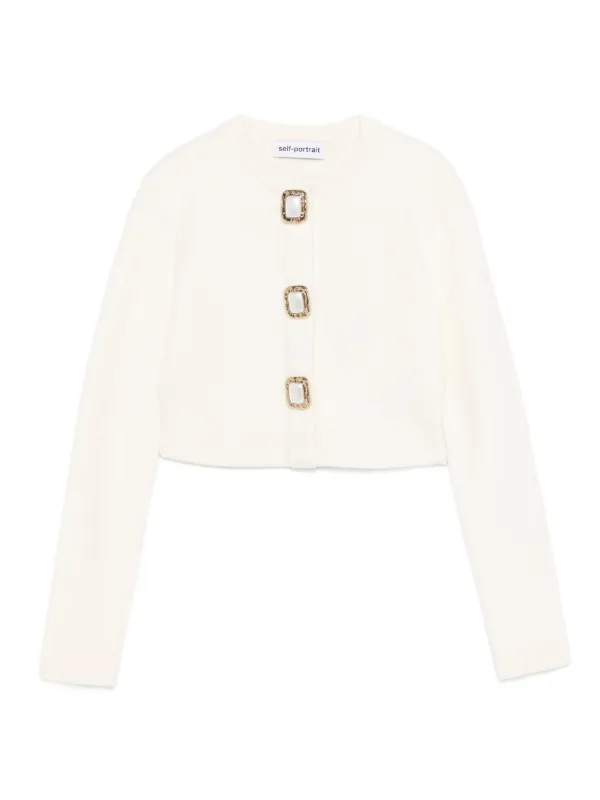 Self-Portrait Button-embellished Cardigan in Neutrals