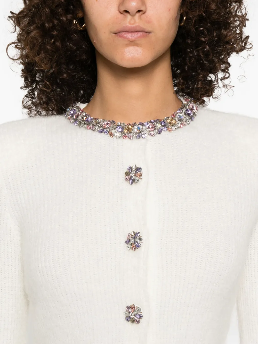 Self-portrait Buttons-embellished Cardigan In White