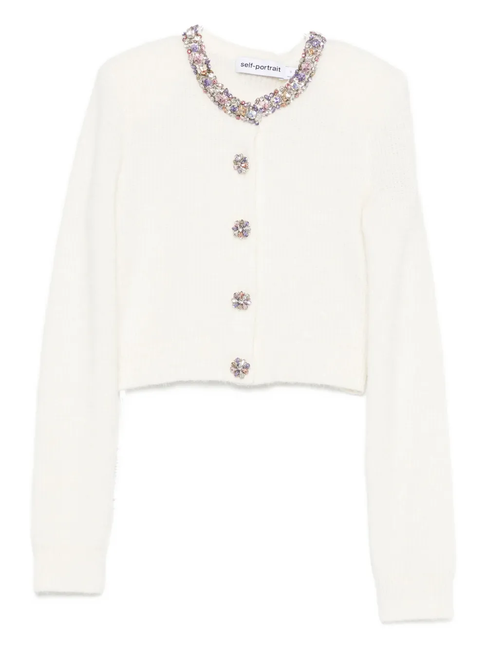 Self-portrait Buttons-embellished Cardigan In White