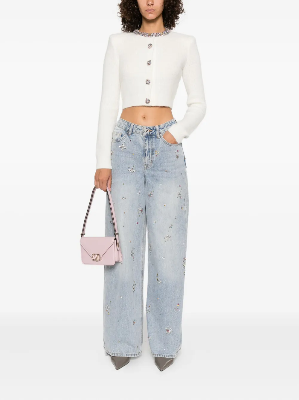 Self-portrait Buttons-embellished Cardigan In White