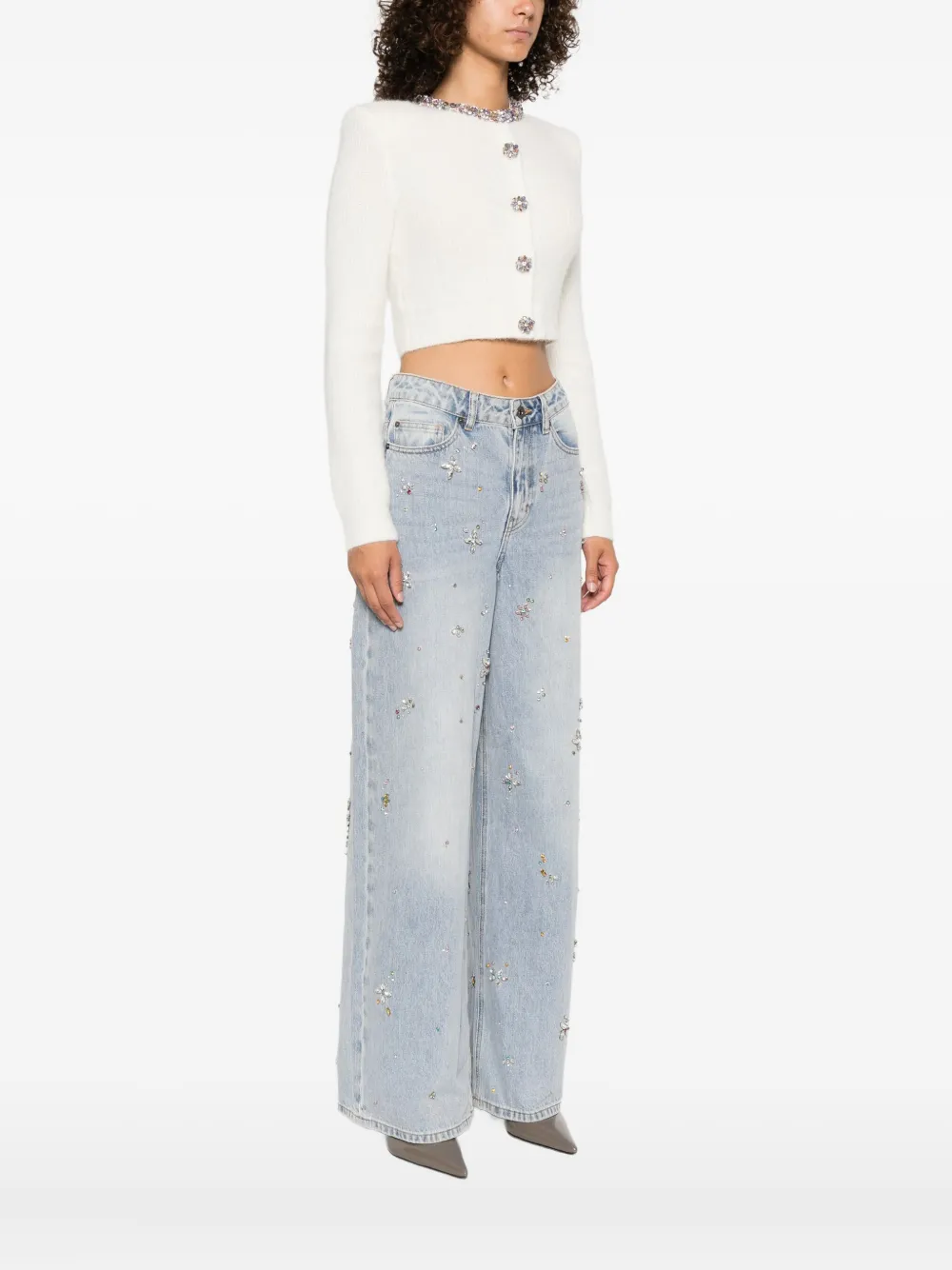 Self-portrait Buttons-embellished Cardigan In White