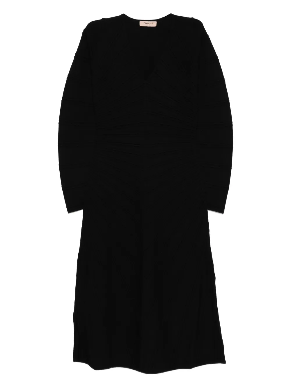 TWINSET ribbed V-neck midi dress Zwart