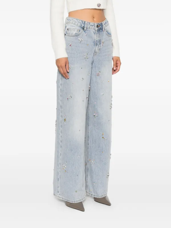 Self-Portrait crystal-embellished wide-leg Jeans | Blue