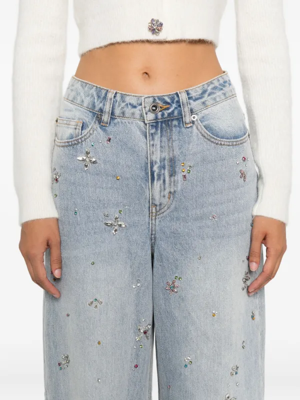 Self-Portrait crystal-embellished wide-leg Jeans | Blue
