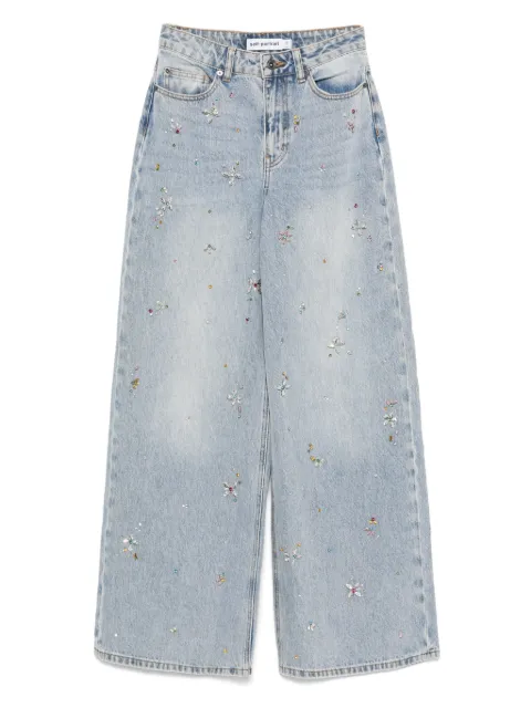 Self-Portrait crystal-embellished wide-leg jeans
