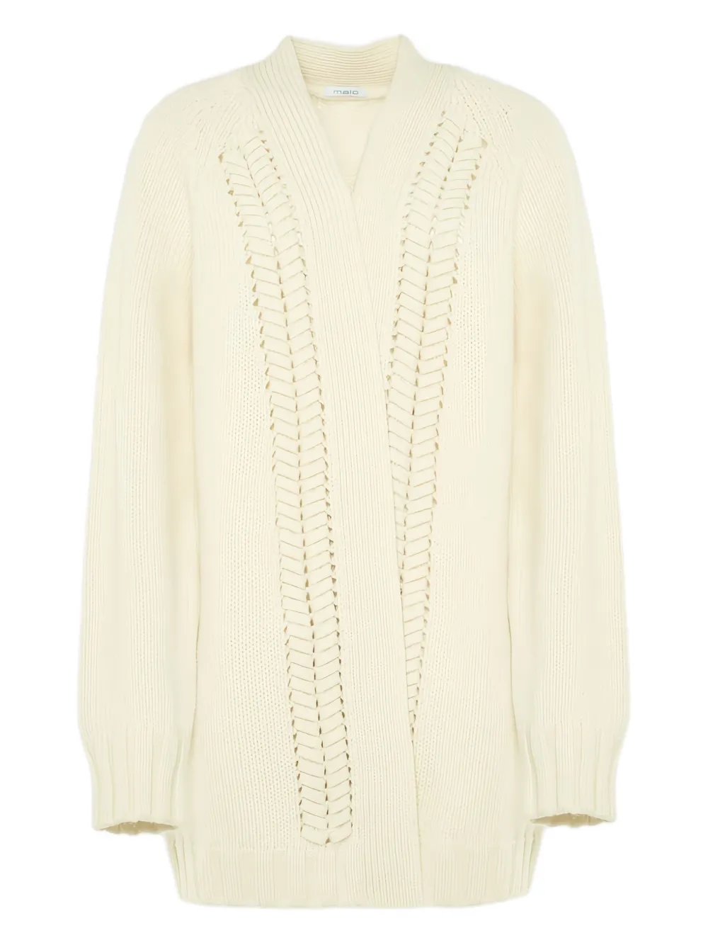 Malo Braided Knit Cardigan In Brown